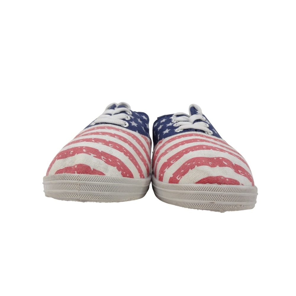 USA Womens 9 American Flag Canvas Lace Up Sneakers Red White Blue Stars Stripes - Picture 5 of 8